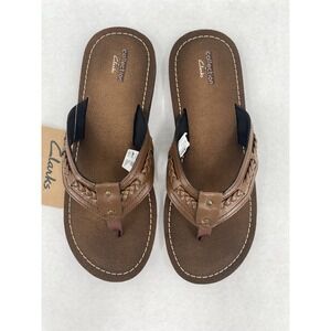 Clarks Sandals Fenner Nerice Flat Brown Braided Leather Flip Flops NWT 10‎ Comfy